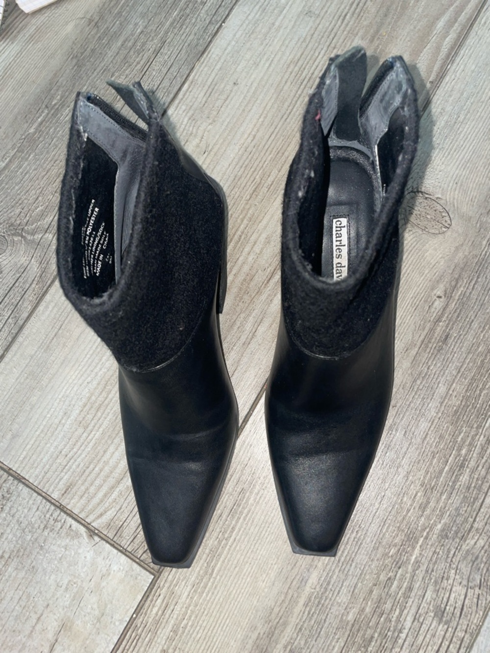 Charles David Black Leather & Fabric Ankle Booties